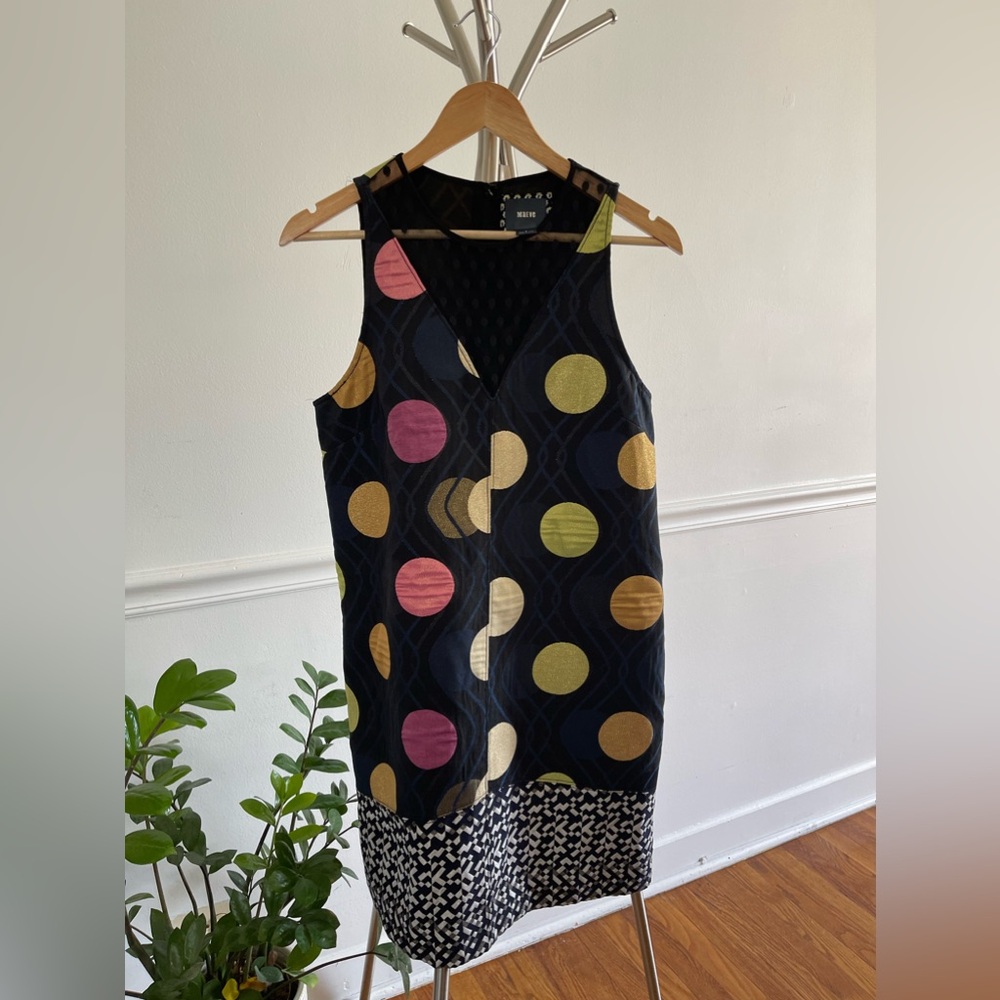 MAAVE by Anthropologie Retro Jacquard Shimmer Polka Dot Dress